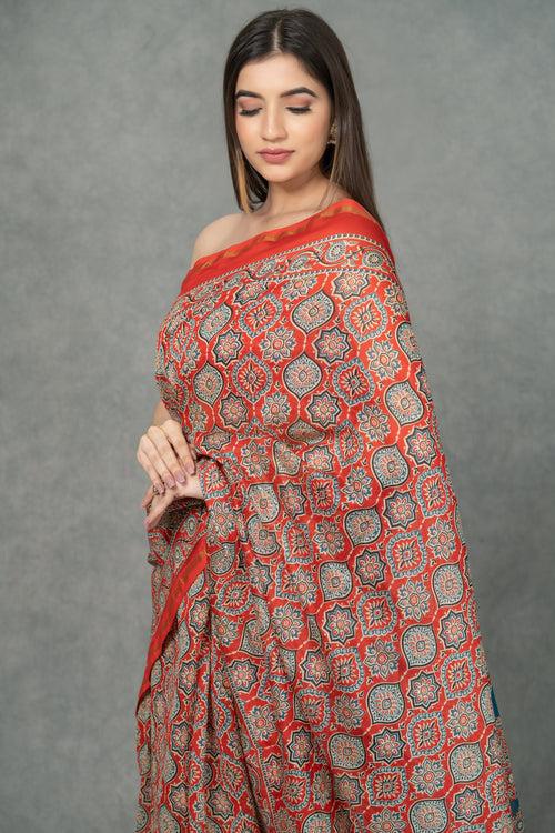 Chakra Handblocked Chanderi Saree