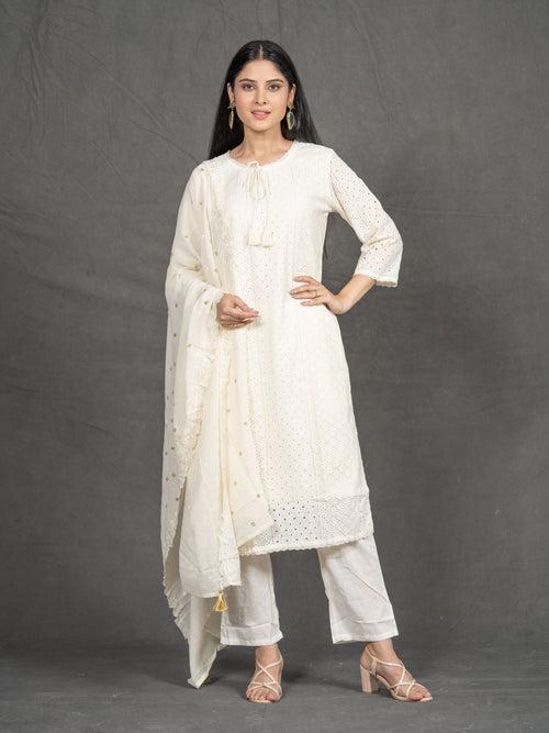 Karaj White Cutwork Suit Set