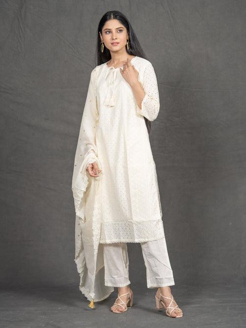 Karaj White Cutwork Suit Set