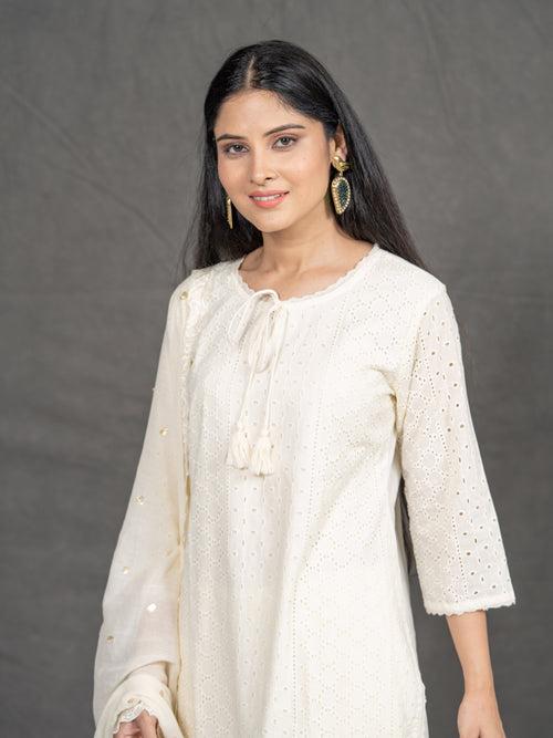 Karaj White Cutwork Suit Set