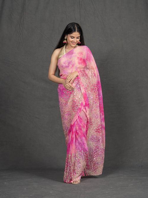 Gul Festive Pink Shibori Saree