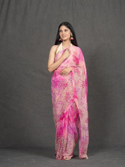 Gul Festive Pink Shibori Saree