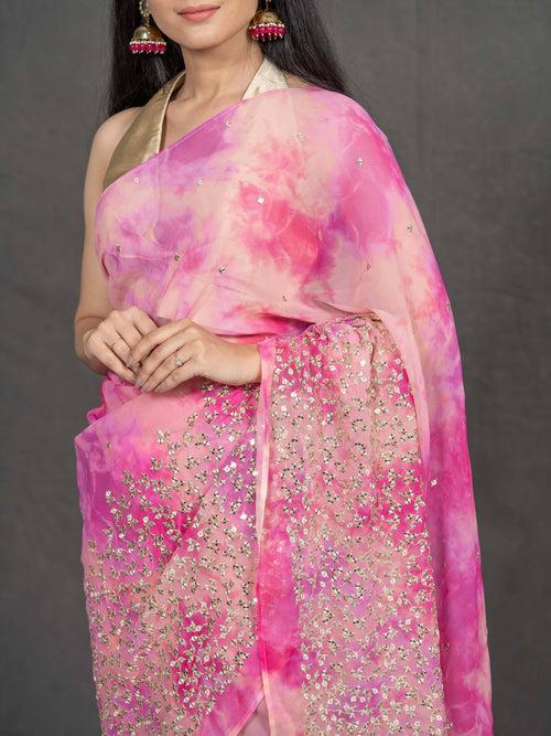 Gul Festive Pink Shibori Saree