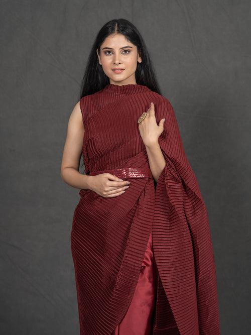 Pleated Red Saree