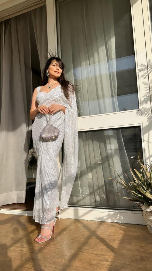Shimmery Silver Saree