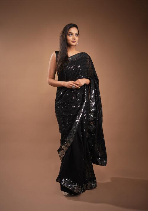 Nimrat Black Sequin Saree