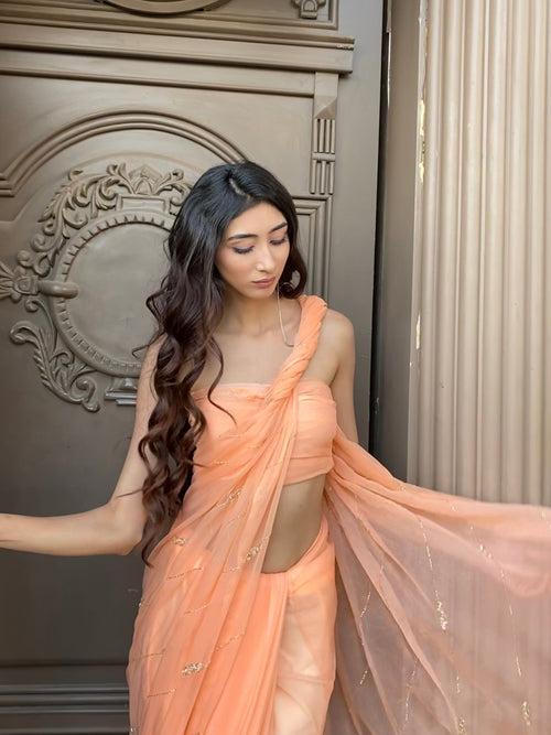 Orange Dimond Chiffon Saree