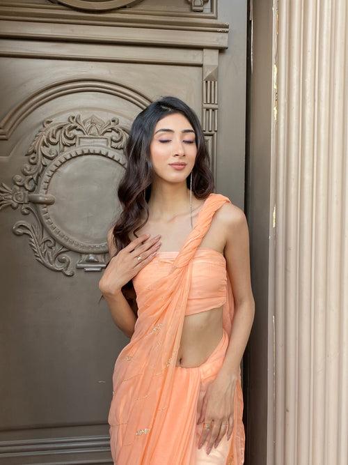 Orange Dimond Chiffon Saree