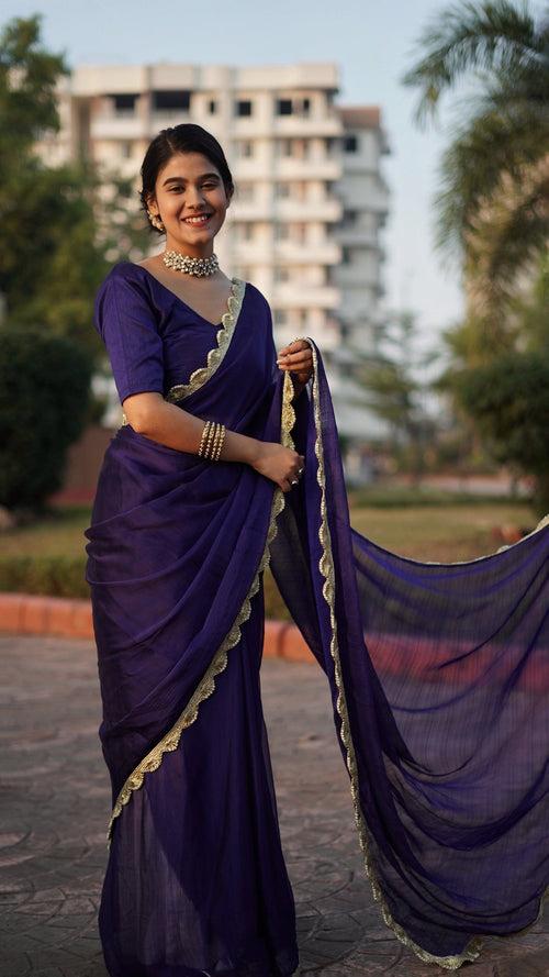 Pearl Embellished Violet Saree