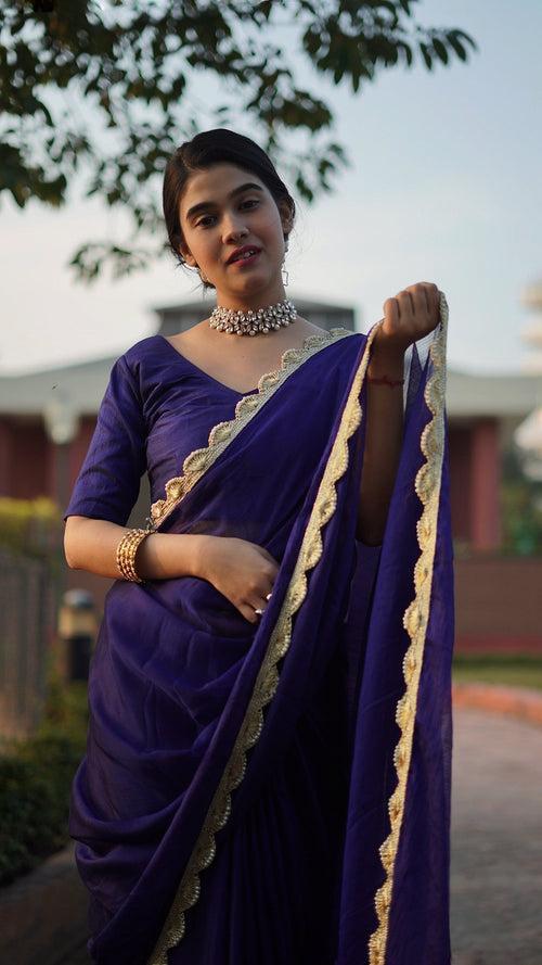 Pearl Embellished Violet Saree