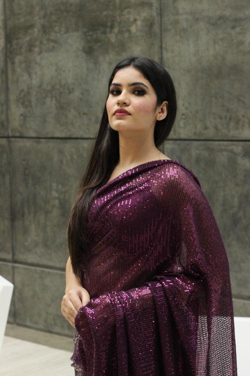 Shimmery Wine Saree