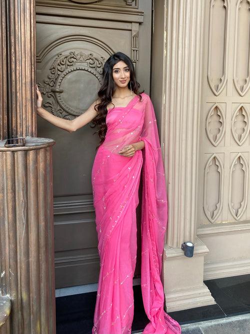 Gulabi Dimond Chiffon Saree