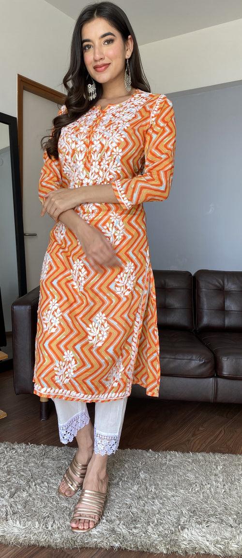 Straight Fit Lehariya Chikankari Kurti