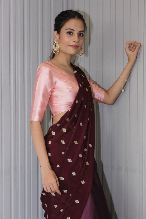 Burgundy Half & Half Chinnon & Satin Saree