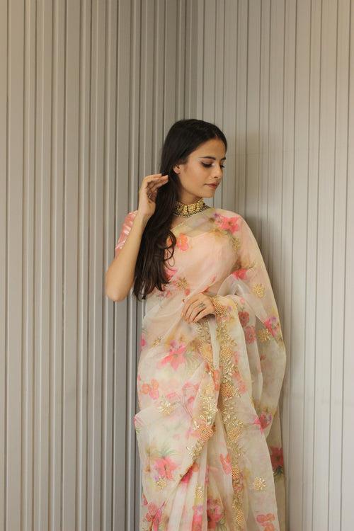 Festive Off-white Organza Saree