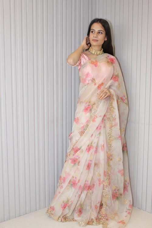 Festive Off-white Organza Saree