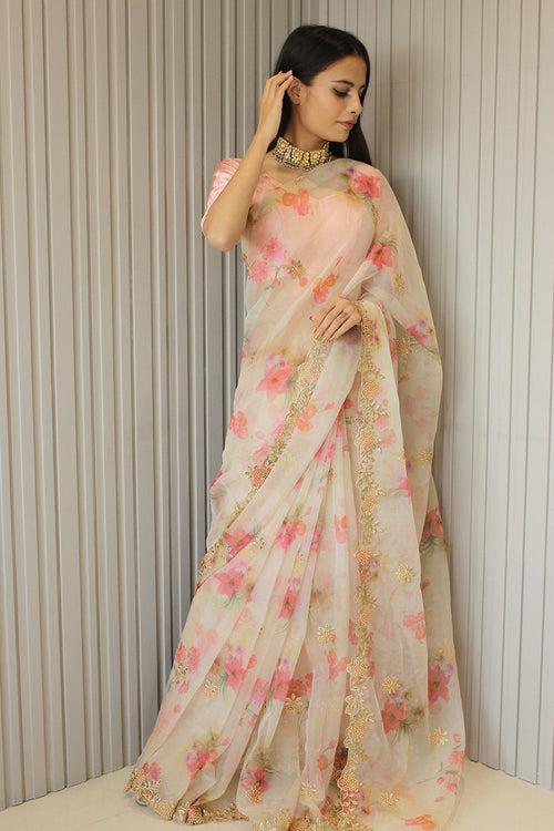 Festive Off-white Organza Saree