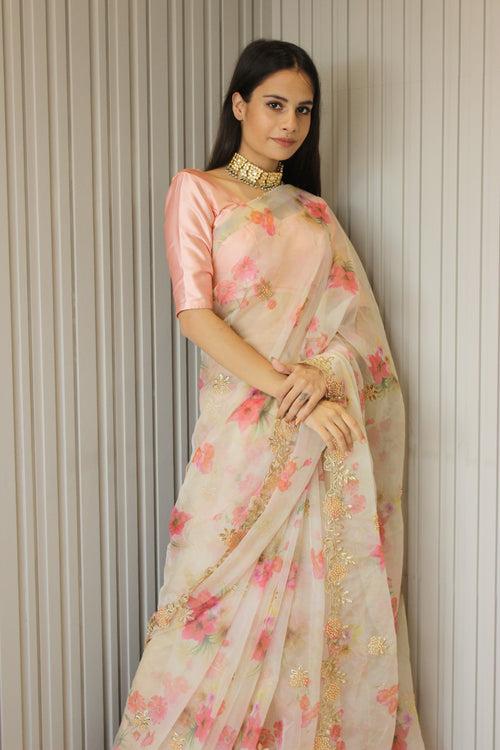 Festive Off-white Organza Saree