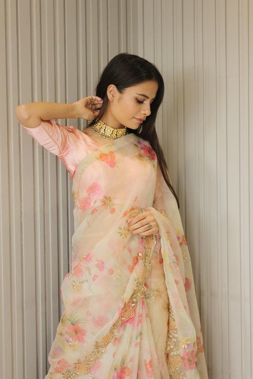 Festive Off-white Organza Saree