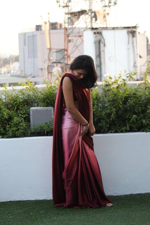 Ombre Pink Satin Saree