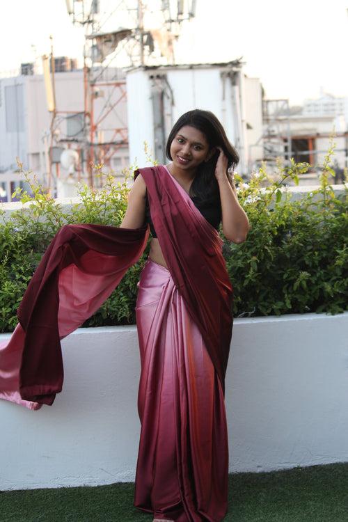 Ombre Pink Satin Saree