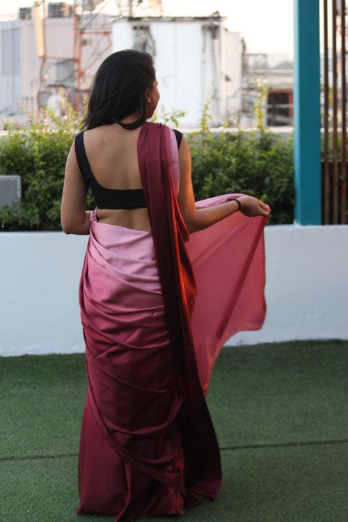 Ombre Pink Satin Saree