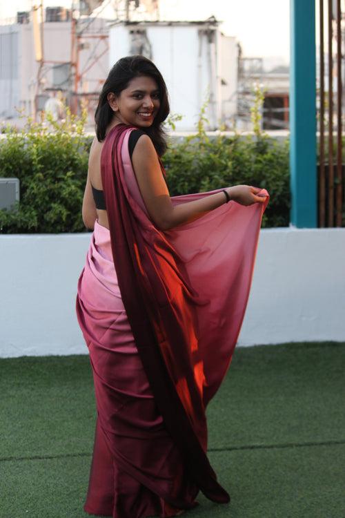 Ombre Pink Satin Saree