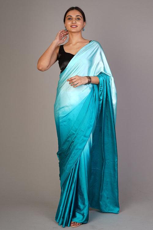 Ombre Blue Satin Saree