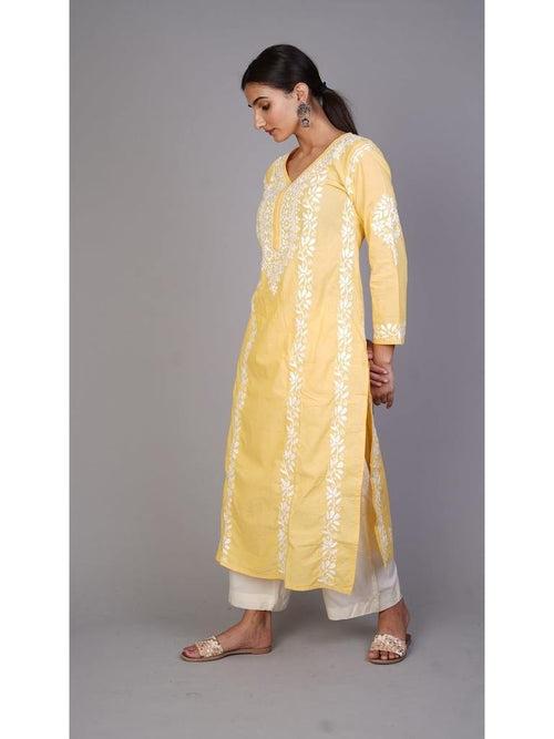 Yellow Chikankari Cotton Kurti