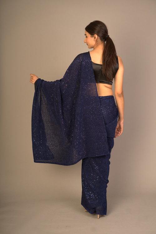 Shimmery Sequined Midnight Blue Saree