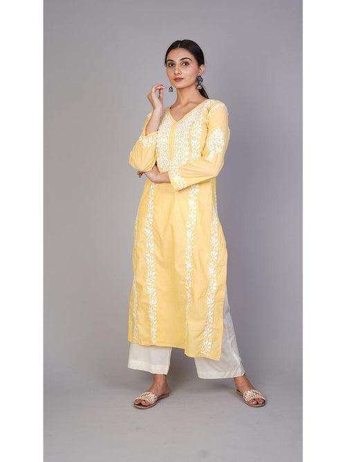 Yellow Chikankari Cotton Kurti