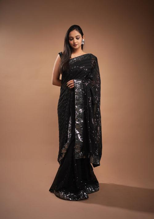 Nimrat Black Sequin Saree