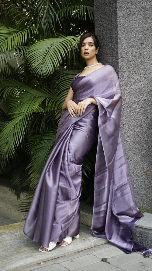 Naira Metallic Organza Violet Saree