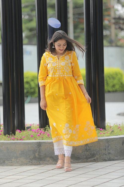 Yellow Floral Chikankari Set