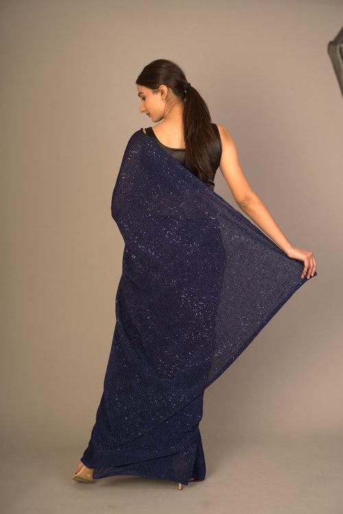 Shimmery Sequined Midnight Blue Saree