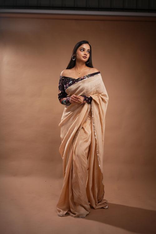 Soch Beige Silk Saree Set