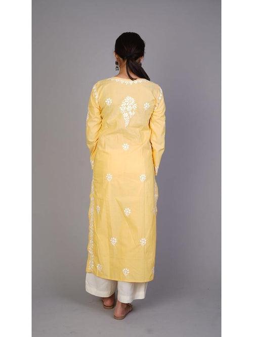 Yellow Chikankari Cotton Kurti