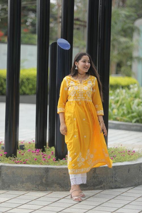 Yellow Floral Chikankari Set