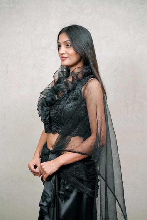 Izumi Pre-draped Black Cocktail Saree