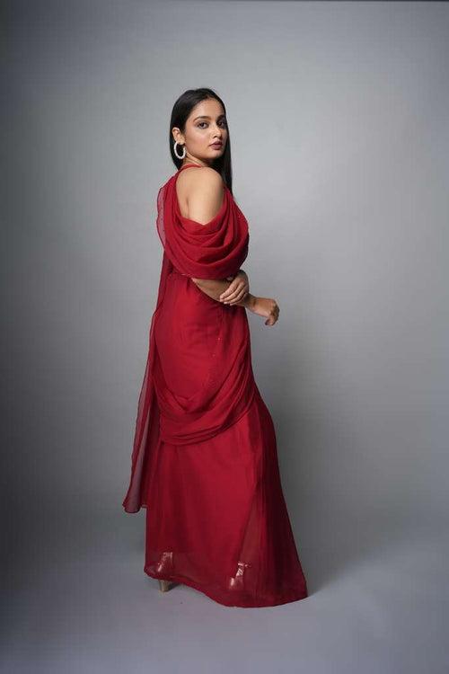 Pre-draped Charu Red Saree