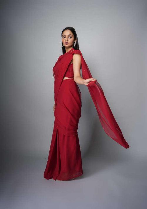 Pre-draped Charu Red Saree