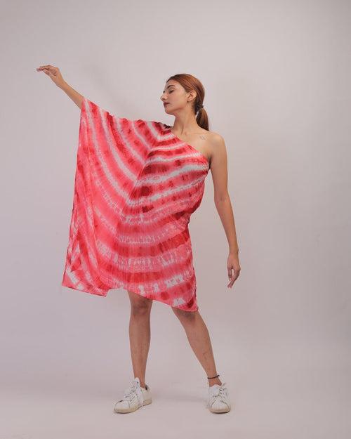 One-shoulder Pink Shibori Kaftan