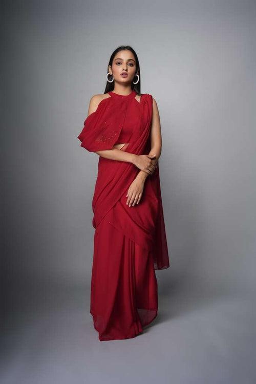 Pre-draped Charu Red Saree