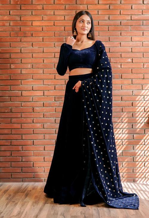 Mira Blue Velvet Lehenga