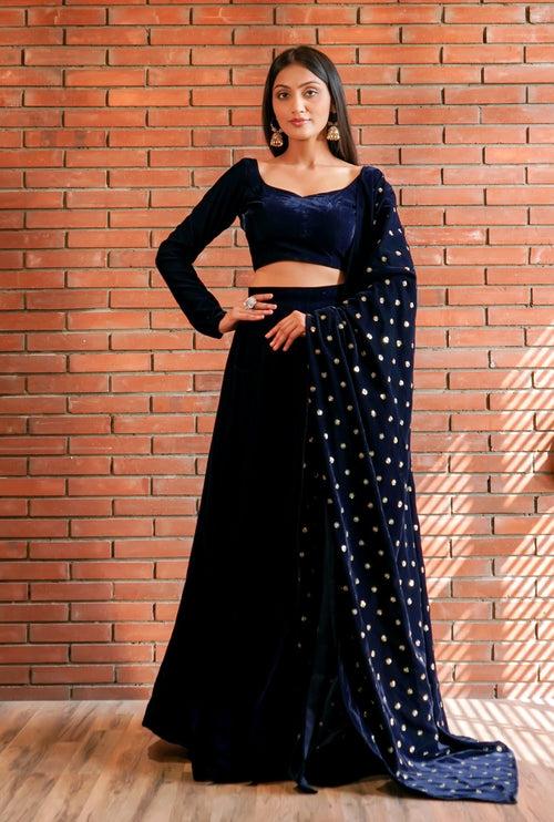 Mira Blue Velvet Lehenga