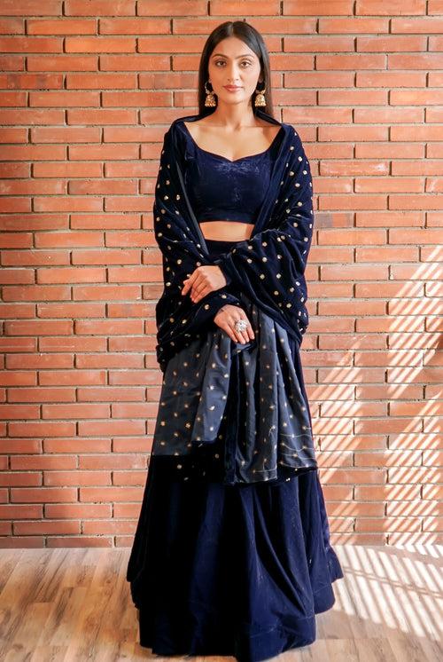 Mira Blue Velvet Lehenga