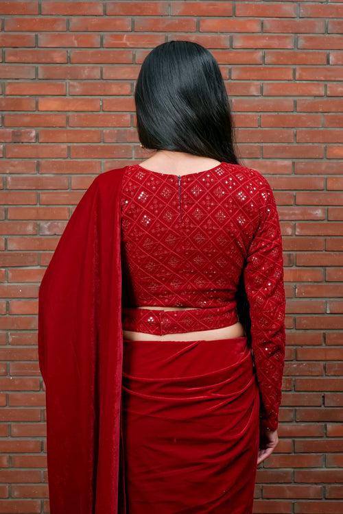 Raga  Red Velvet Saree