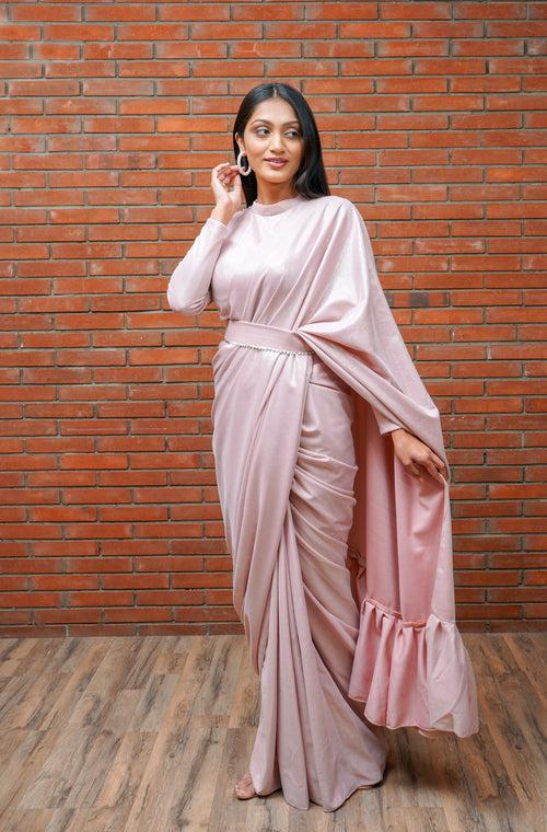 Pre-draped Pink Glitter Saree