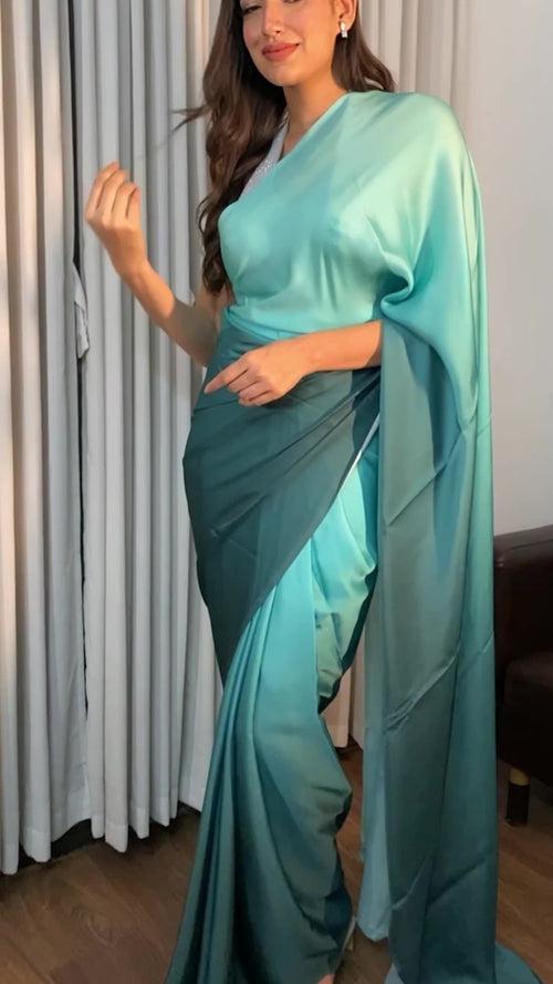 Ombre Green Satin Saree