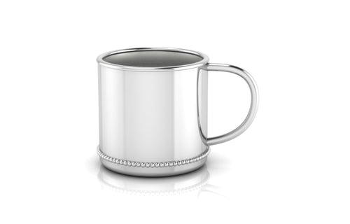 Silver Baby Cup - Beaded Classic with a Plain Handle